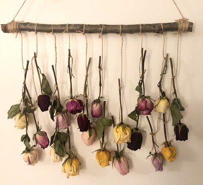 Dried Roses Wall Decor, Rustic Hanging Flowers - image1